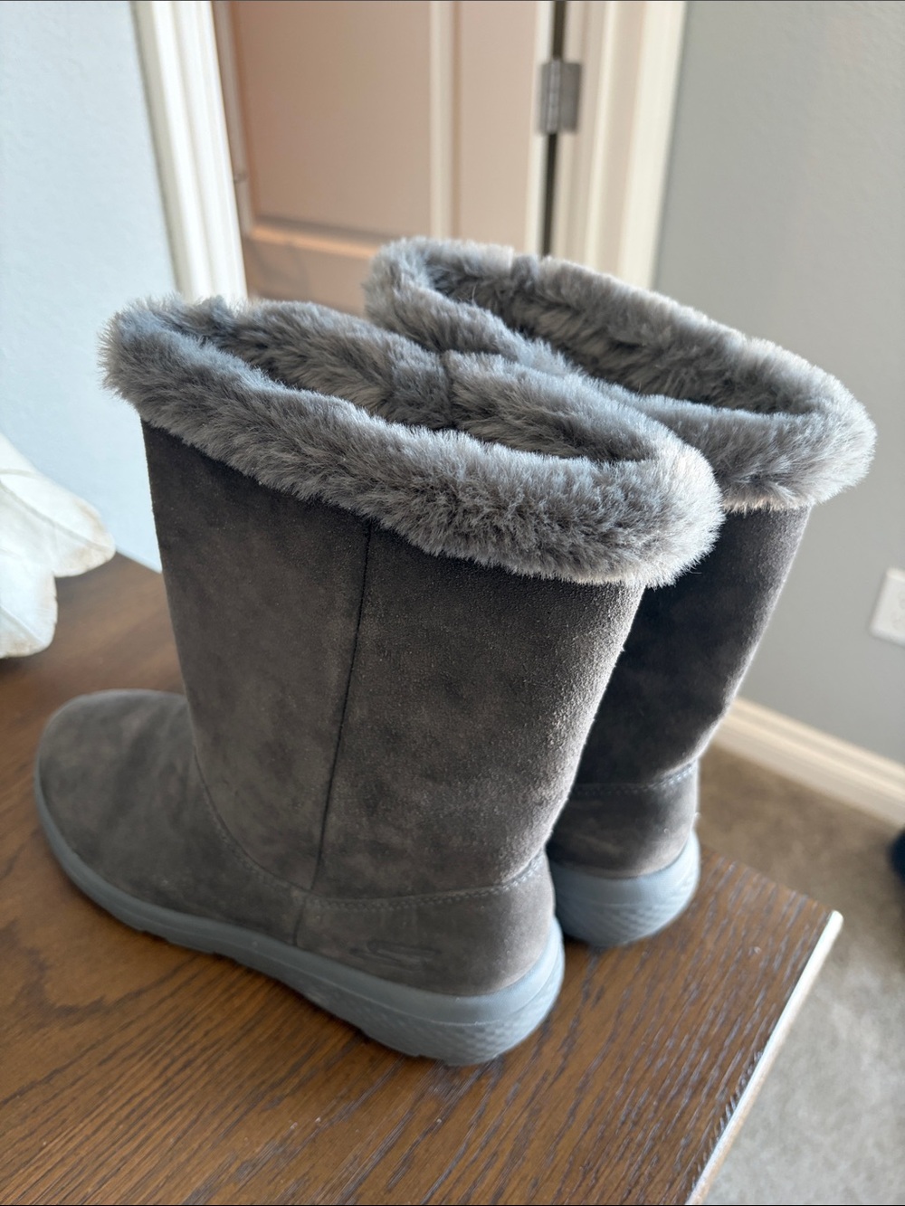 Skechers Gray “Goga Mat” Technology Faux-Fur Mid-Calf Boots